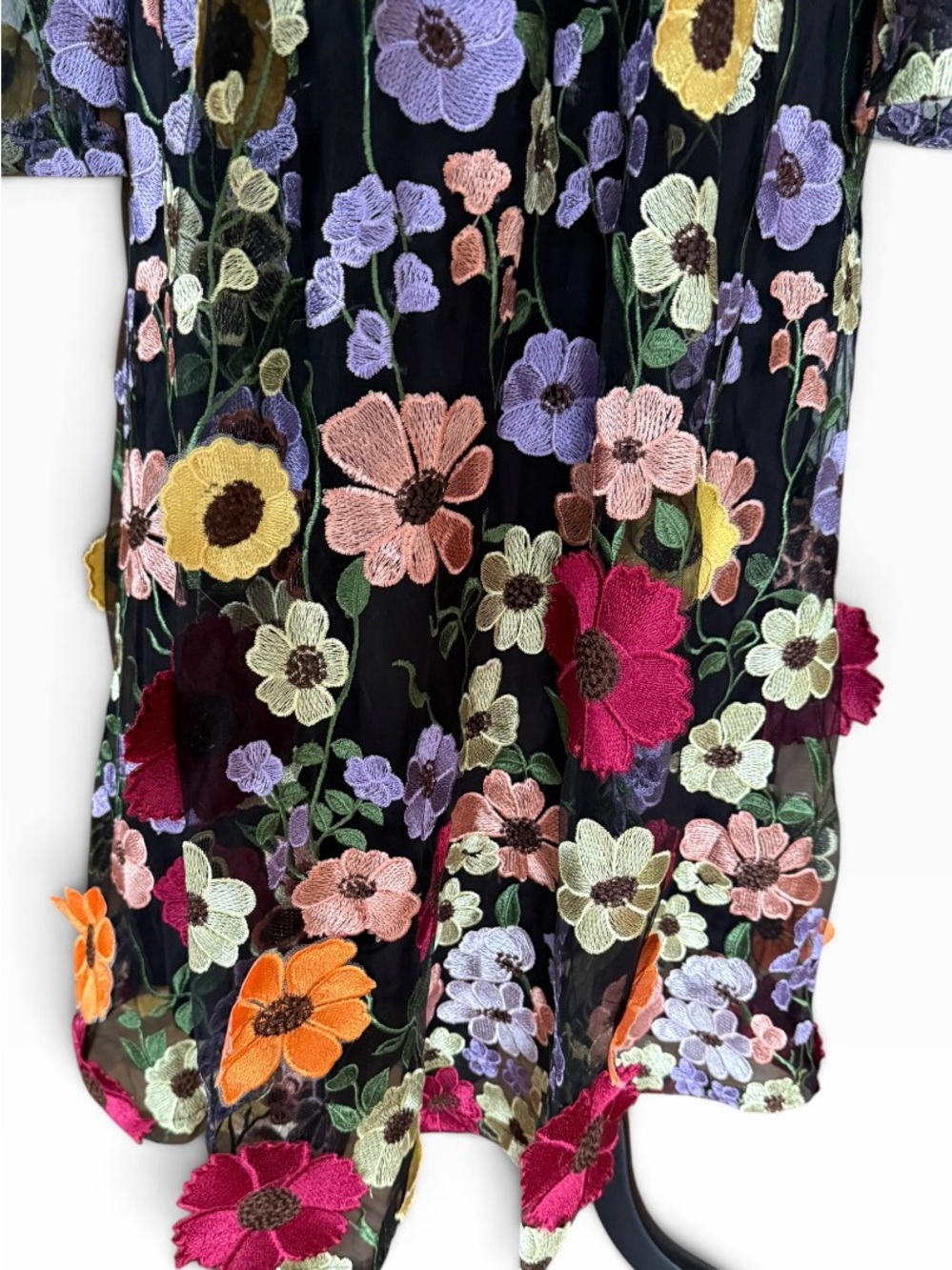Lulus Black Floral Embroidered Sheer Sleeve Midi Dress Large - Picture 5 of 11